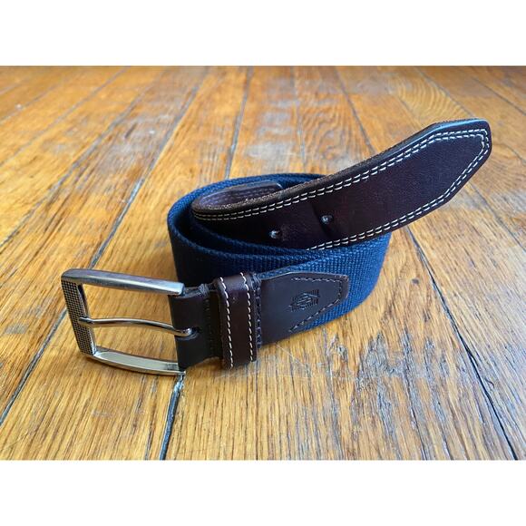 MARTIN DINGMAN Navy Surcingle Belt w/Dark Brown Leather Trim Womens sz 32 - Picture 4 of 12